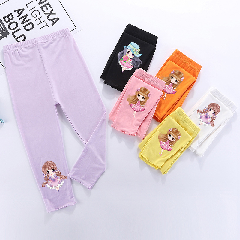 Cartoon Legging Pants Girls Solid Color Trousers Breathable Anti-mosquito Harem Pants