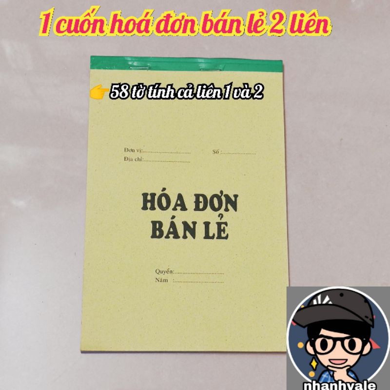 1 CUỐN HOÁ ĐƠN BÁN LẺ HAI LIÊN  [1 CUỐN/ 58 TỜ BAO GỒM LIÊN 1 VÀ LIÊN 2]