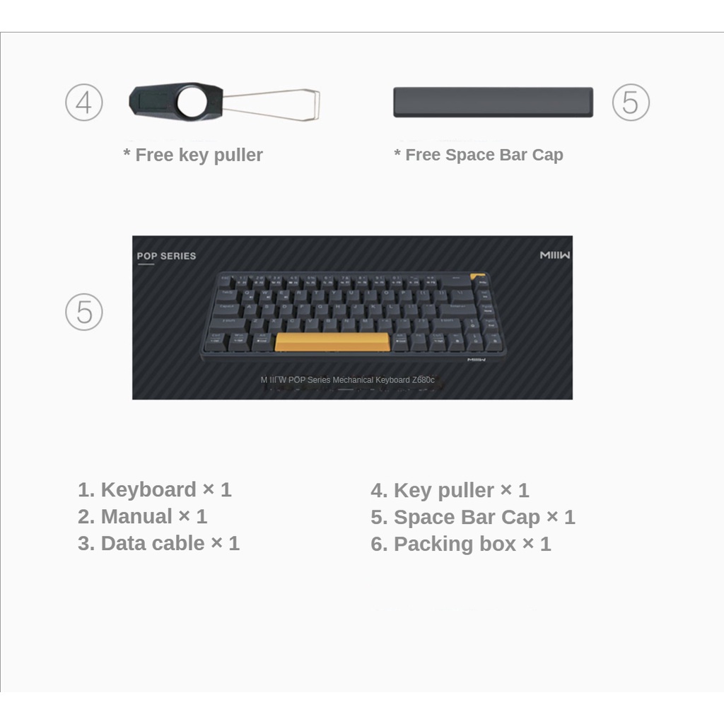 Bàn Phím Cơ Chơi Game Hai Dây bluetooth Không Dây Xiaomi MIIIW POP 68 Phím Z680C