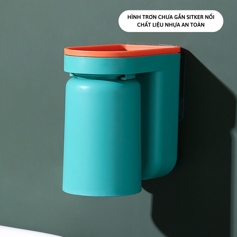 Giá đựng bàn chải đánh răng kèm 4 sticker dán kute kiểu úp ngược tích hợp để cốc súc miệng dán tường nhà tắm MIIBOOSHI