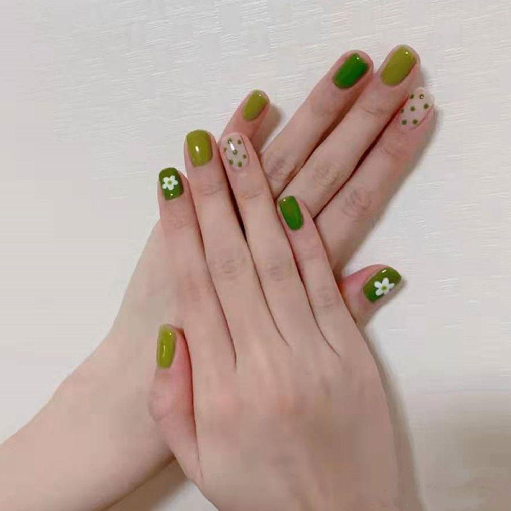 MOCHO Bộ Móng Tay Giả Ngắn Họa Tiết Hoa Cúc Hoạt Hình Phong Cách Hàn Quốc Xinh Xắn