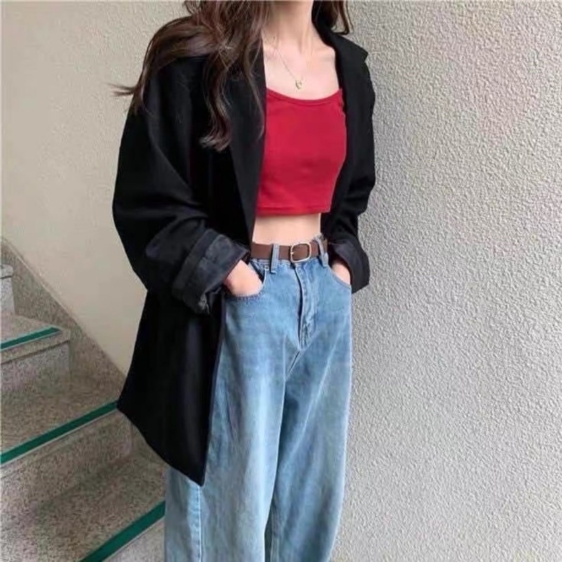 Áo 2 dây trơn dáng ngắn, Áo croptop hai dây chất thun cotton mịn mát