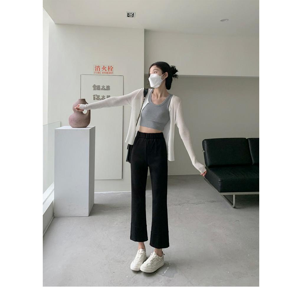 60700 Quần Cắt Xén Co Giãn Màu Đen Nhạt