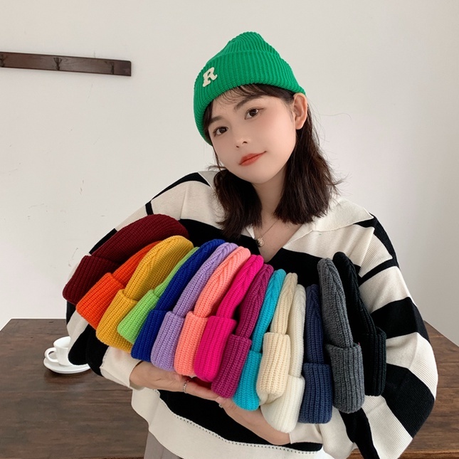 Mũ beanie dệt kim co giãn giữ ấm thời trang cho bé