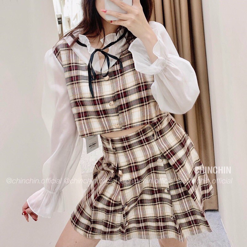 SET ÁO CROTOP PHỐI TAY VOAN+CHÂN VÁY XẾP LI TH | BigBuy360 - bigbuy360.vn