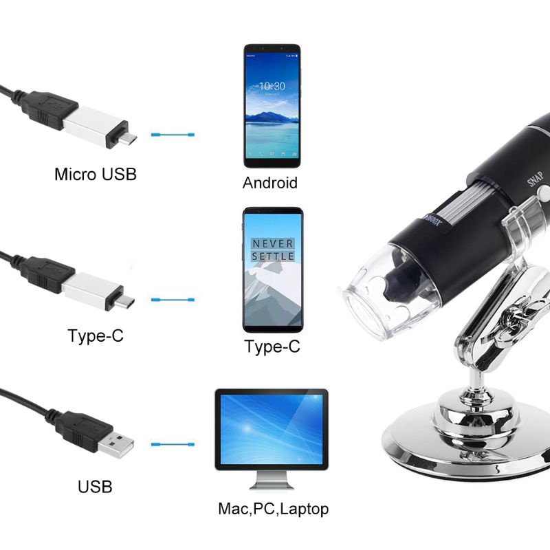 Kính Hiển Vi Kỹ Thuật Số 3 Trong 1 1 1600x Hỗ Trợ Pc Type-C Micro-Usb Cho Điện Thoại