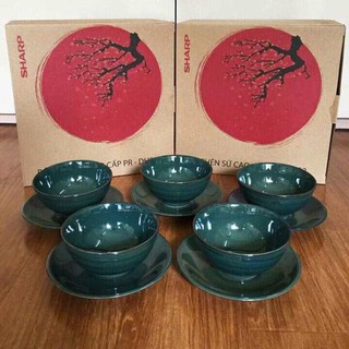 BỘ BÁT ĐĨA MEN XANH NGỌC 10 MÓN DONGHWA SHARP