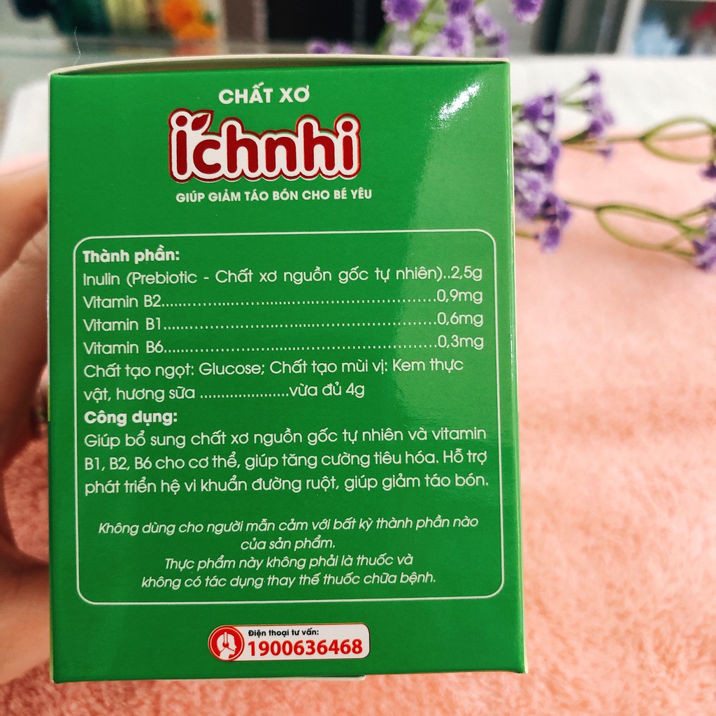 (Chính hãng) Chất xơ ích nhi, giảm táo bón cho bé, phụ nữ có thai, phụ nữ sau sinh (hộp 20 gói)