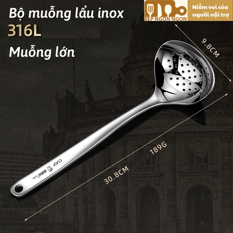 Muỗng inox 316 múc lẩu muỗng nước và múc cái tay cầm chống bỏng thương hiệu CUGF_BEP NGON NGON