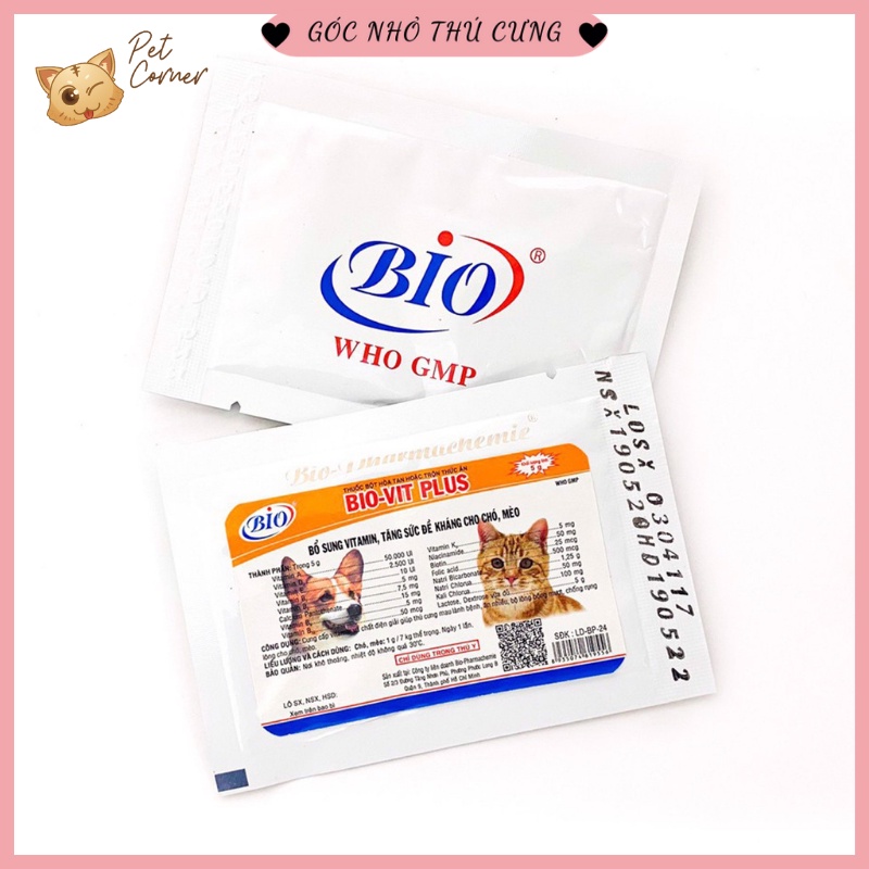 Vitamin dành cho chó mèo Bio-Vit Plus 5gr (Bổ sung Vitamin và tăng sức đề kháng cho thú cưng)
