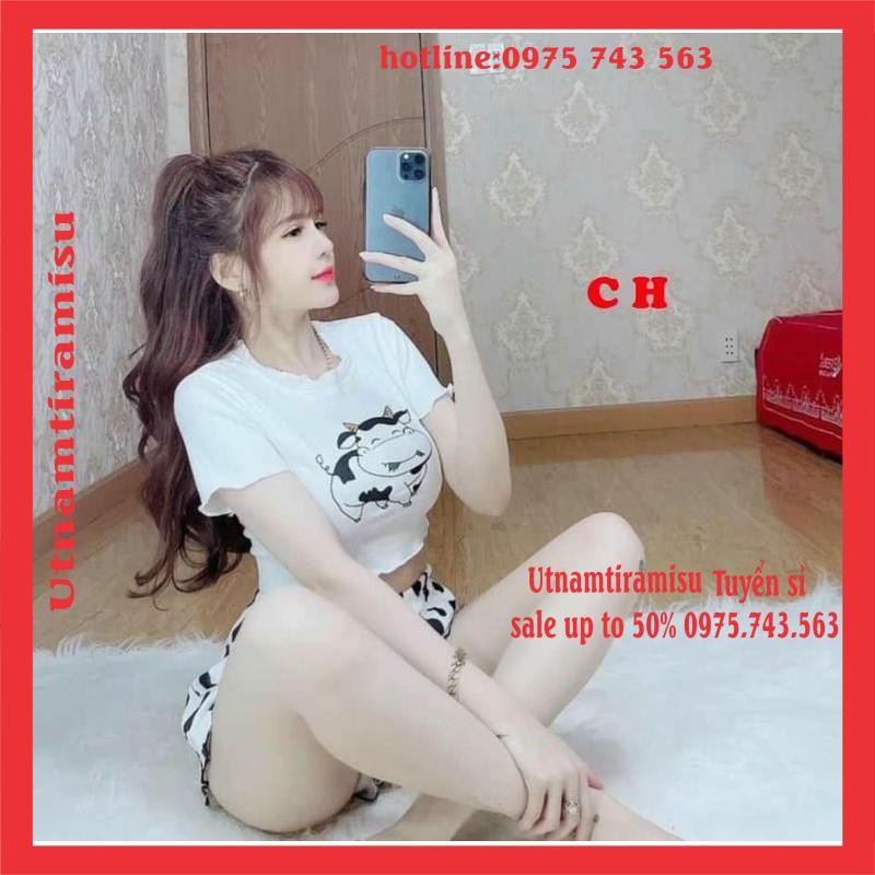 Áo Croptop; Áo 2 dây Bò Sữa + Quần Đùi  Loang🦋 Set Áo  Dây Quần Cộc Nhiều Hình 🦋Bộ Ngủ Mặc Nhà  Họa tiết Hoạt hình kute