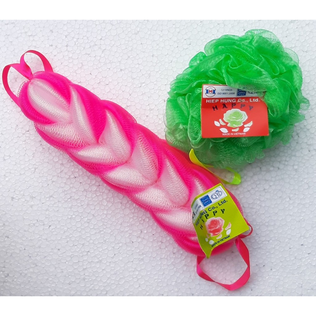 [02 cái 01 tròn + 01 dài  Bông Tắm Happy tạo bọt cao cấp- SHOP GIAO MÀU NGẪU NHIÊN THEO HÌNH
