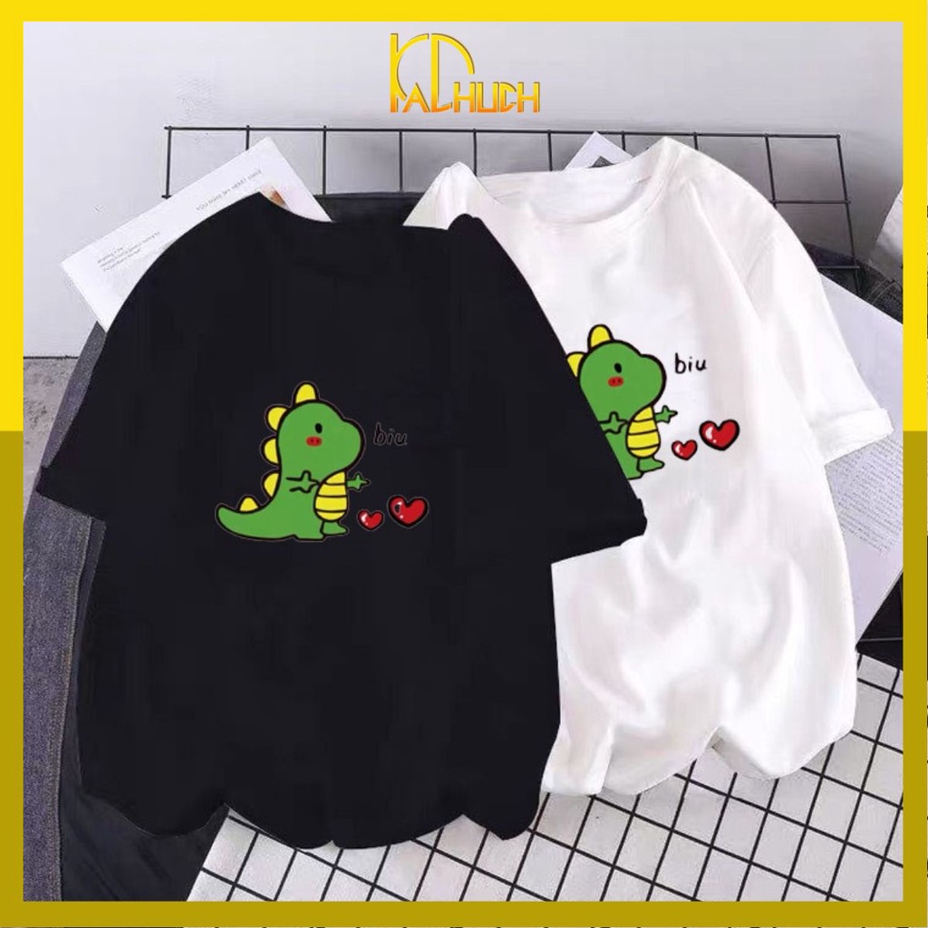 ÁO THUN TAY LỠ UNISEX IN HÌNH KHỦNG LONG BIU BIU BẮN TIM - FREESIZE DƯỚI 75KG