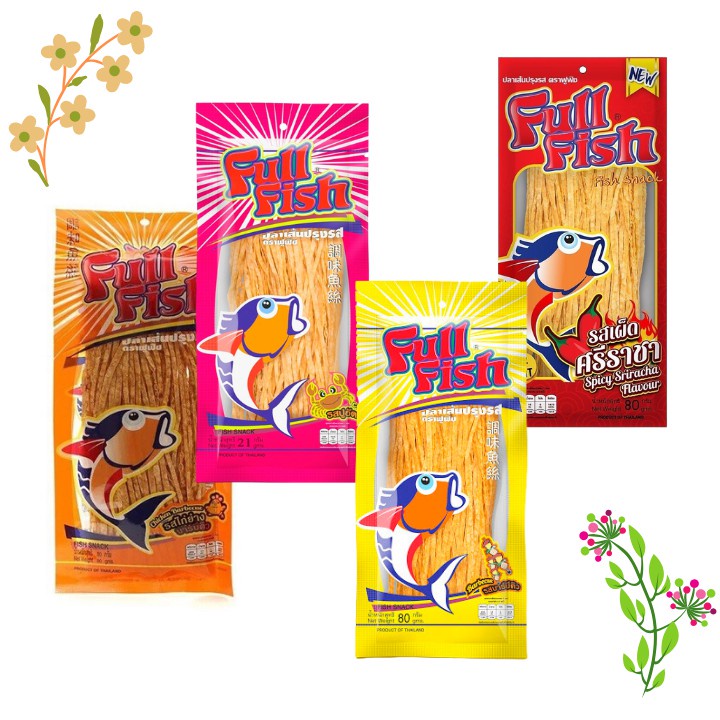 Cá khô sợi Full Fish vị Cay, vị BBQ, vị Gà Nướng Và vị Cua 80g Thái Lan