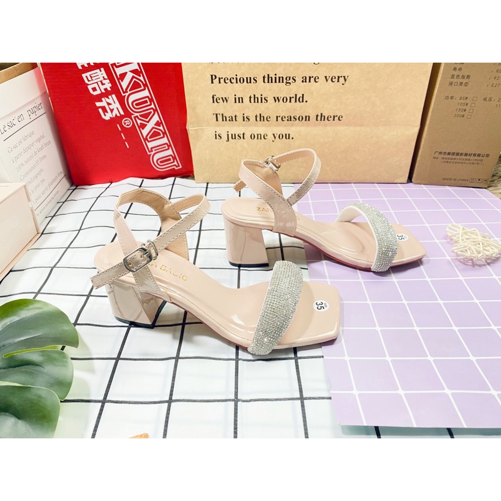 [ SIÊU PHẨM ] Giày Cao Gót Nữ Quai Ngang Đính Soàn Tinh Tế G.sd_tru.soan