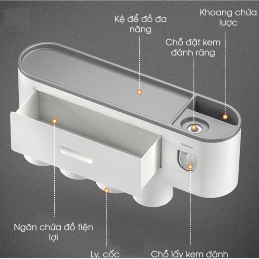 Bộ Nhả Kem Đánh Răng Tự Động, Kệ Để Bàn Chải Đánh Răng Dán Tường OENON