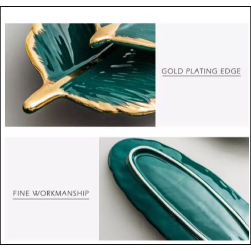 Đĩa Gốm Hình Lá YOHOLOO, Khay Đồ Trang Sức Khay Decro Viền Vàng cho Nhà Bếp, các món ăn-màu trắng