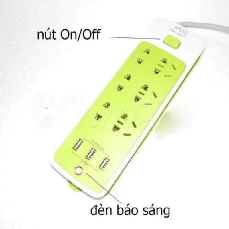 Ổ điện xanh chống giật 6 phích cắm 3 cổng usb đa năng tiện lợi an toàn