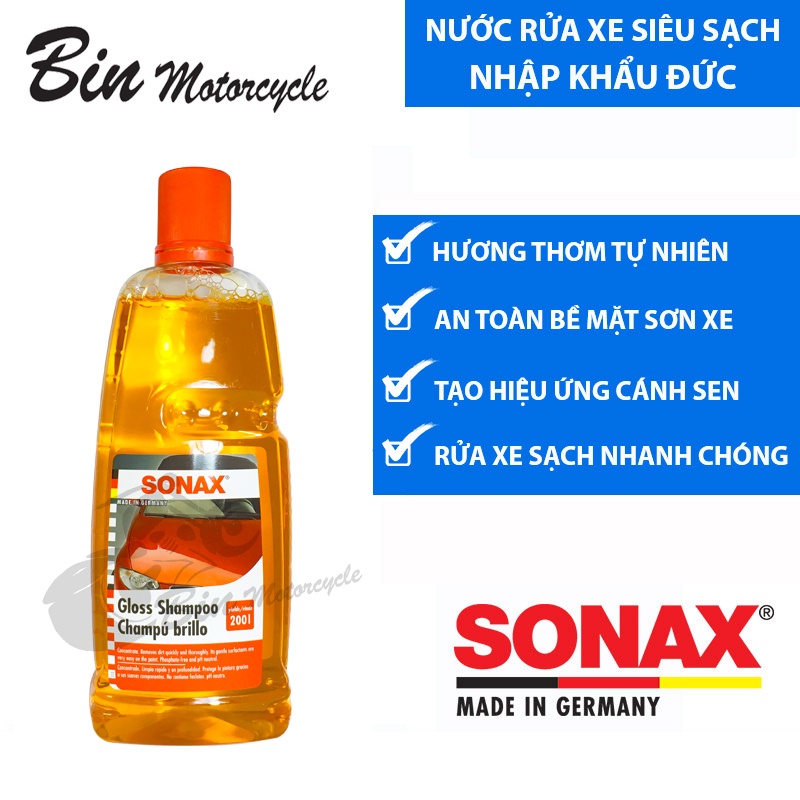 NƯỚC RỬA XE SẠCH SÁNG BÓNG SONAX - DUNG DỊCH RỬA XE GLOSS SHAMPOO 1L NHẬP KHẨU ĐỨC