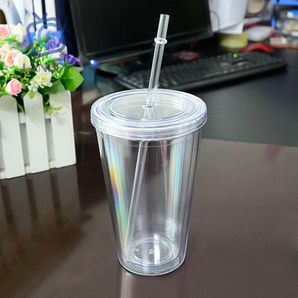 Cốc uống nước hai lớp bằng nhựa trong suốt có nắp có thể tái sử dụng tiện lợi