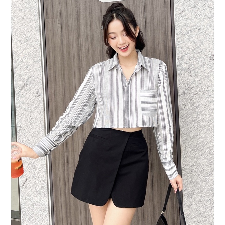 Áo sơmi croptop sọc &quot; Malin Top&quot;  Ellyclothing