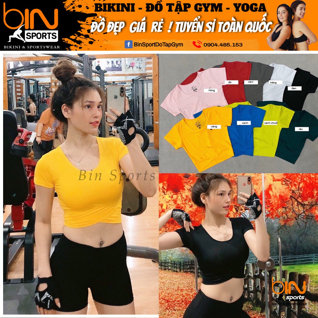 Aó croptop nữ, áo tập yoga, gym, aerobic thể thao Bin Sports A074