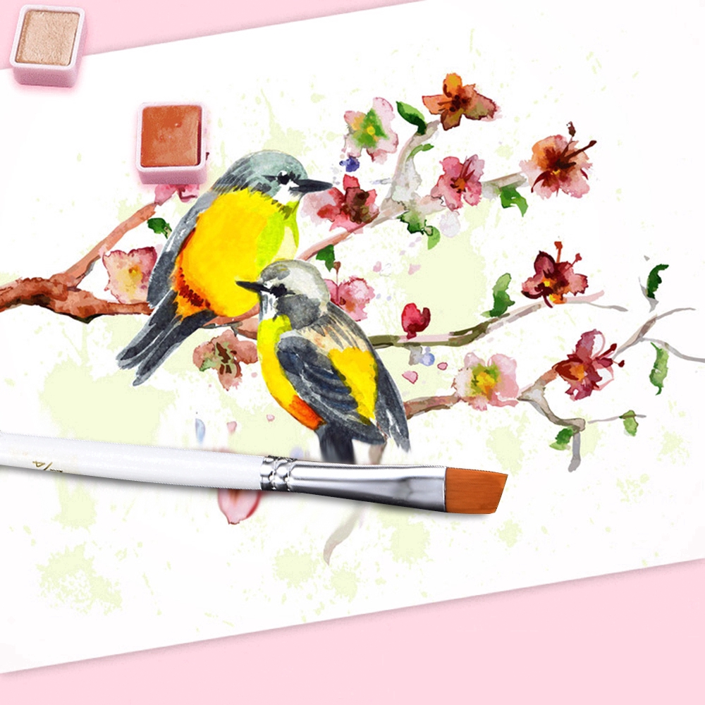 Set 6 cọ vẽ móng bằng nylon cán gỗ xinh xắn tiện dụng