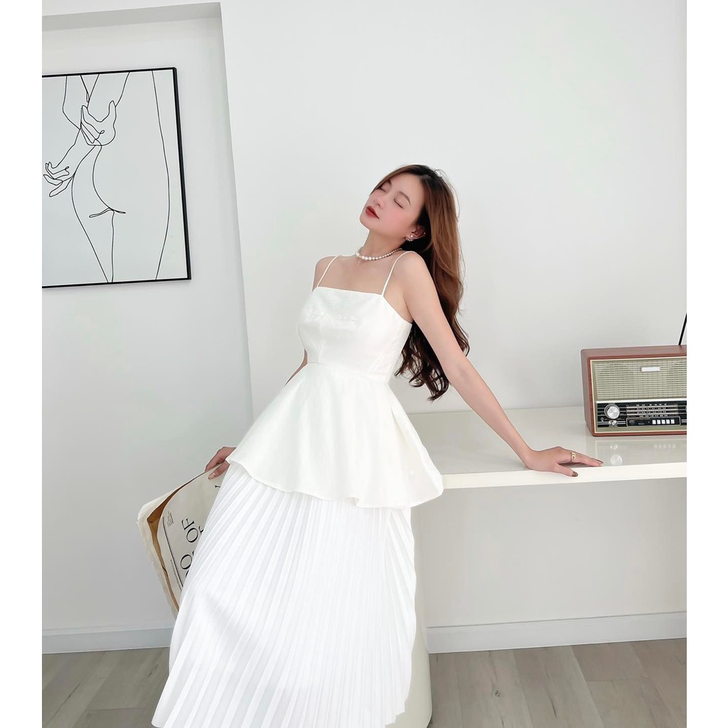 [HÀNG THIẾT KẾ CAO CẤP] Áo Hai Dây Xòe Peplum Tôn Dáng Màu Vàng Đi Tiệc / Đi Biển Nữ Tính