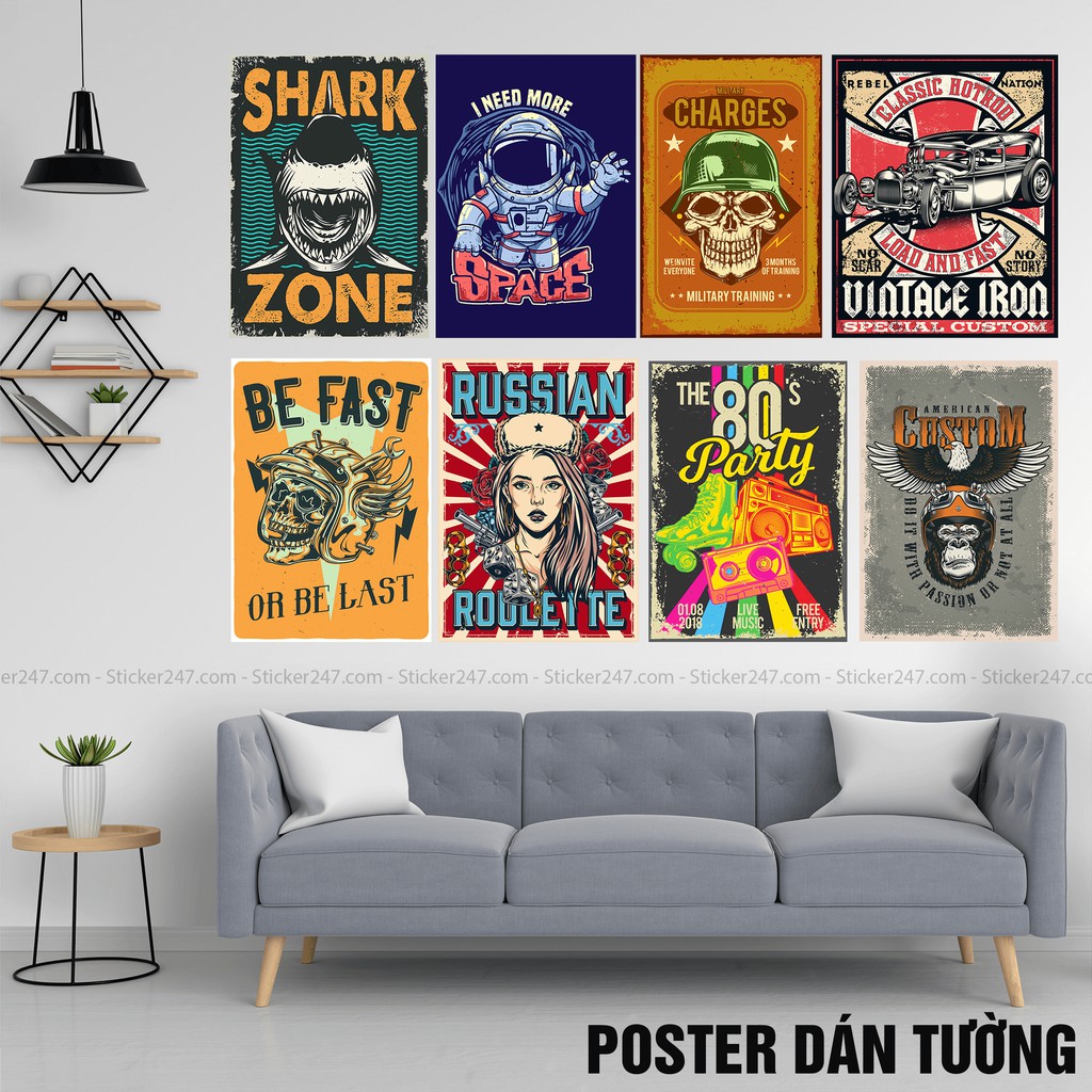 8 tấm Decal Chủ đề Underground 𝑭𝒓𝒆𝒆𝒔𝒉𝒊𝒑 Retro Vintage Size lớn trang trí decor quán cà phê, trà sữa, nhà ở, cửa hàng...