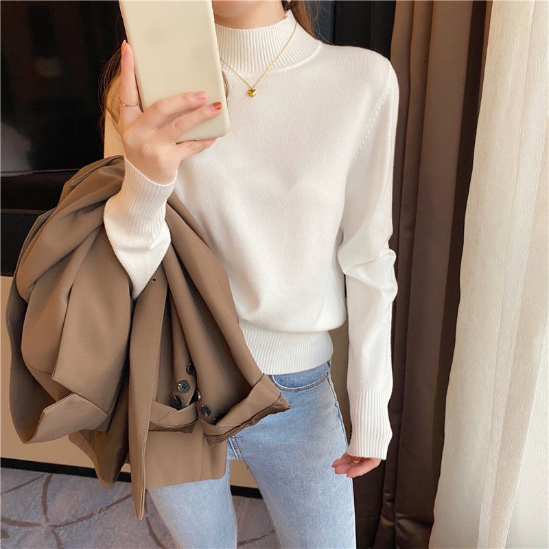 Áo Sweater dệt kim cổ lọ dáng rộng thời trang thu đông mới 021 cho nữ