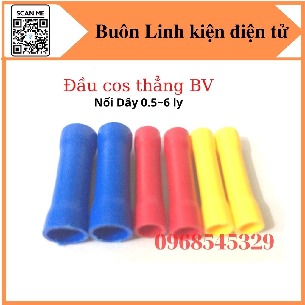 Đầu cos nối thẳng, đầu cos dây điện, cos tròn BV1, BV 2 và BV5, cốt bấm dây điện 0.5 ~ 6 ly