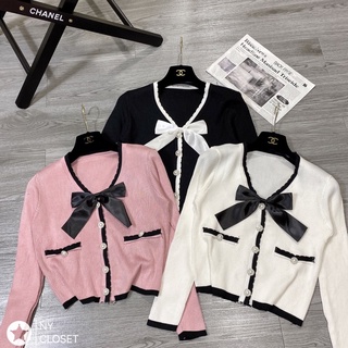 Áo cardigan viền nơ