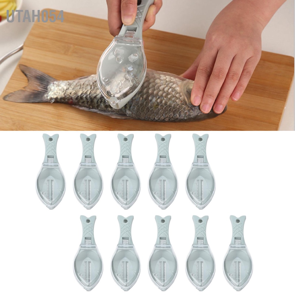 Utah054 10 cái Tẩy vảy cá Cầm tay cầm Có thể treo Nhỏ gọn Bàn chải đánh hiệu quả cho nhà hàng bếp