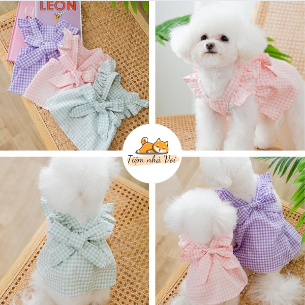 VÁY KẺ THẮT NƠ XINH XẮN MÁT MẺ CHO THÚ CƯNG MÙA HÈ