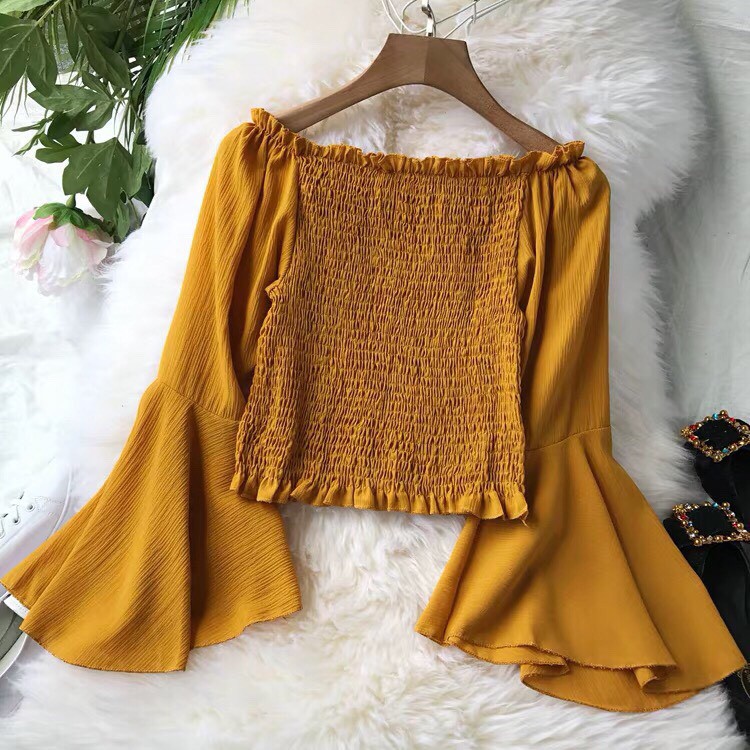 Áo Bẹt Vai Von Thân Dúm Phối Tay Loe Tiểu Thư TTS0403