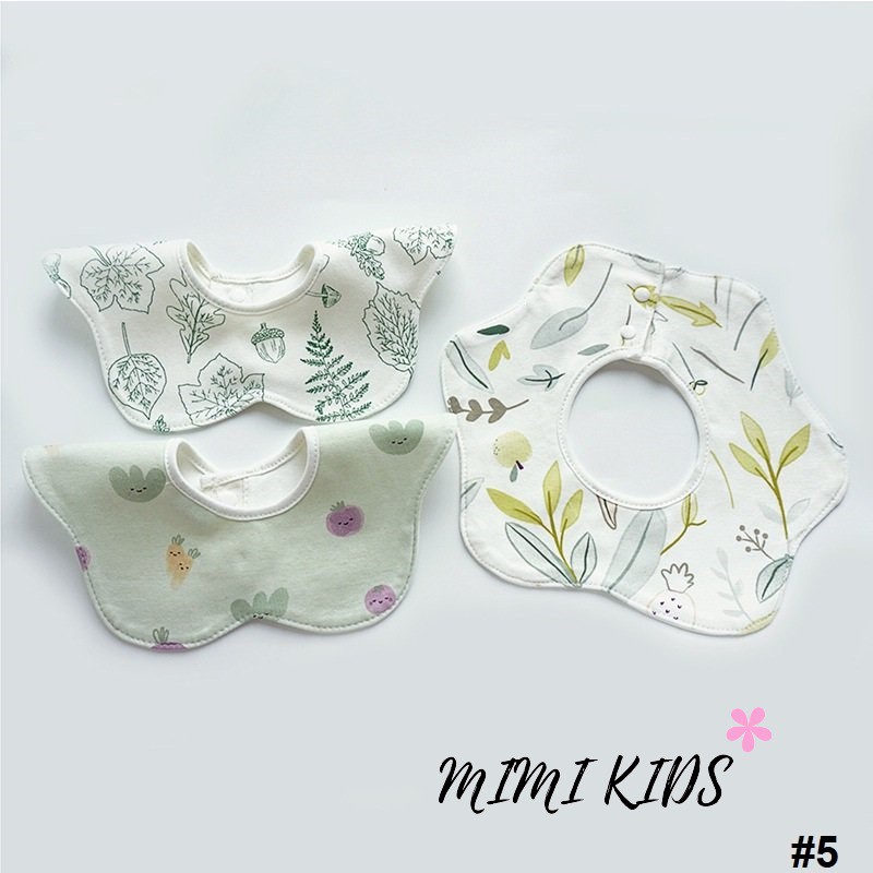 Set 3 yếm cổ tròn cánh hoa Cotton mềm mại dễ thương Mimi Kids cho bé YC06