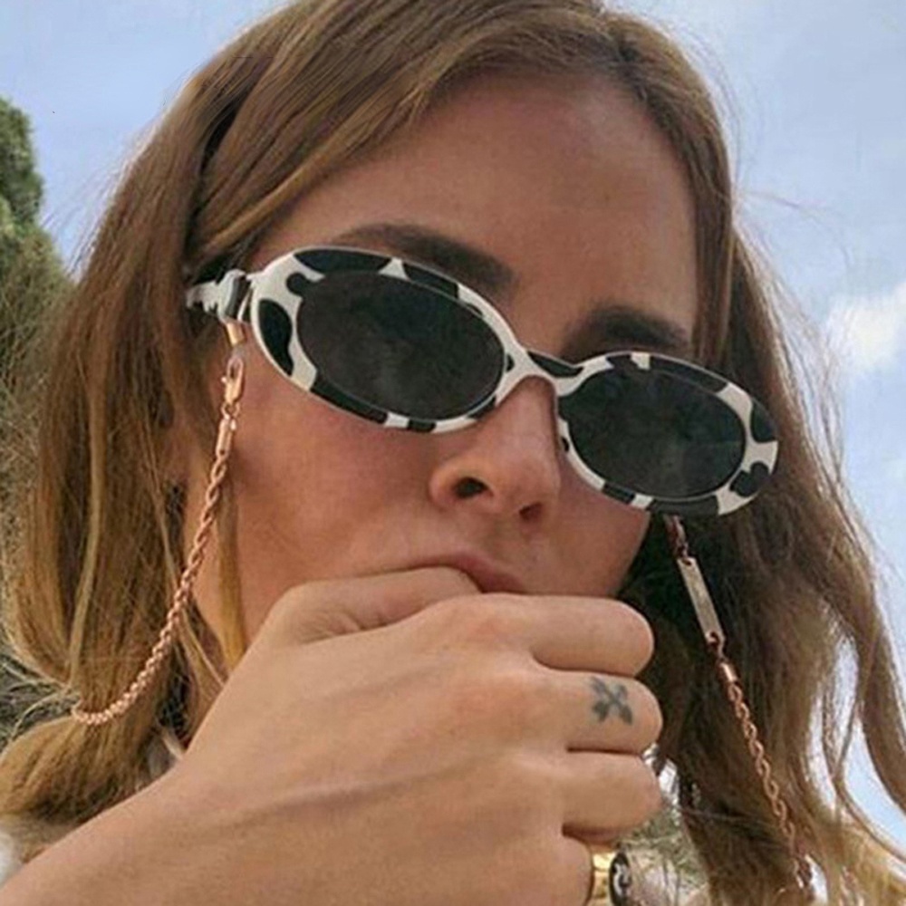 Kính Mát Hình Oval Màu Đen Chống Tia UV400 Phong Cách Cổ Điển Cho Nữ