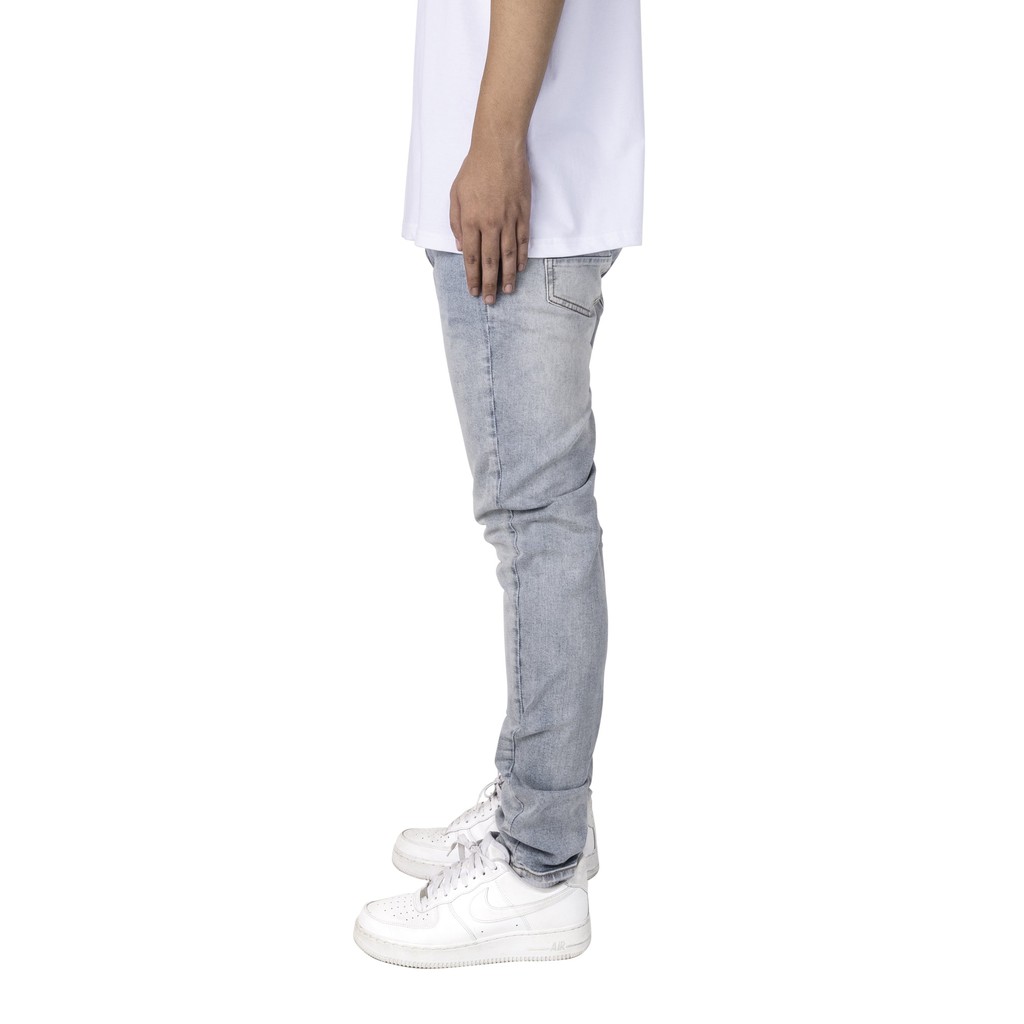 Quần jean nam streetwear cao cấp FNOS NZ20 màu xanh trơn wash bạc form slimfit jean co giãn | BigBuy360 - bigbuy360.vn