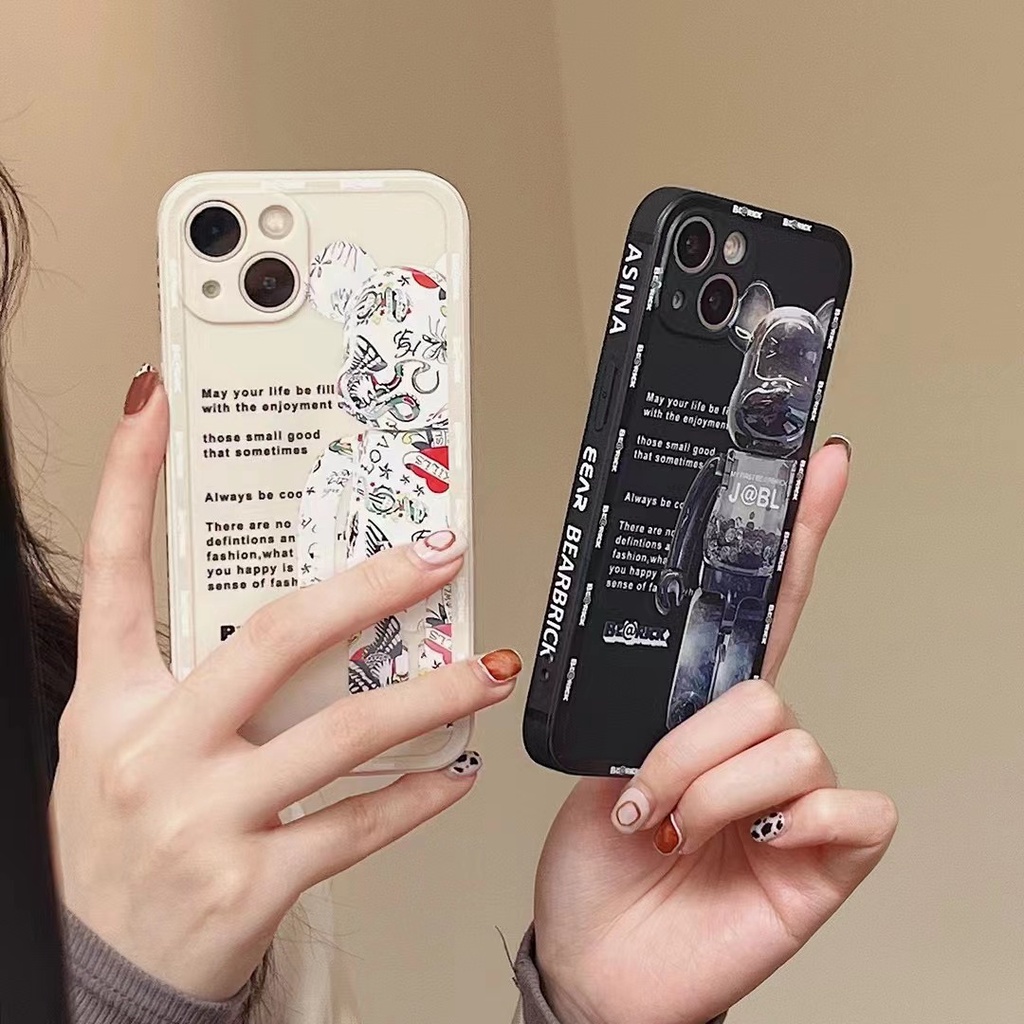Ốp Điện Thoại Silicon Dạng Dẻo Hình Vuông Họa Tiết Gấu Cho iPhone 13 Pro MAX 12 Pro MAX 11 Pro MAX X XS MAX XR 7 Plus 8 Plus 6 6s Plus