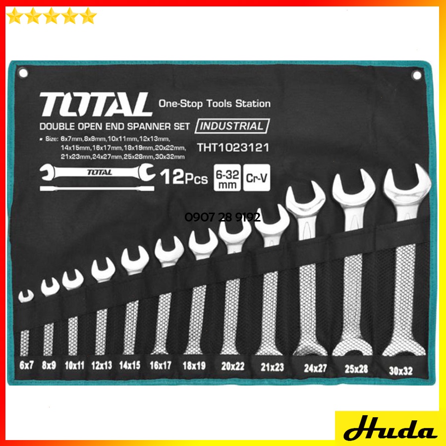 Bộ 12 cờ lê vòng miệng 2 miệng 2 vòng 6-32mm Total Ingco sơn bóng chất liệu Cr-V bền bỉ chắc chắn