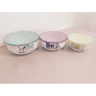 Snoopy Hộp Cơm Bát Mì Ăn Liền Bát Men Bát Kín Tươi Giữ Hộp Bộ Bát Tươi Giữ Bát Bát Canh Có Nắp Bộ 3 Cái