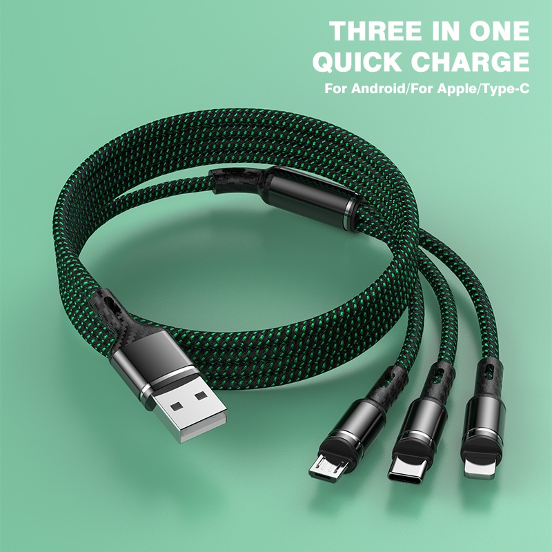 Dây Cáp Sạc Nhanh Usb 3 Trong 1 Có Đèn Led Cho Iphone Ios / Android Micro