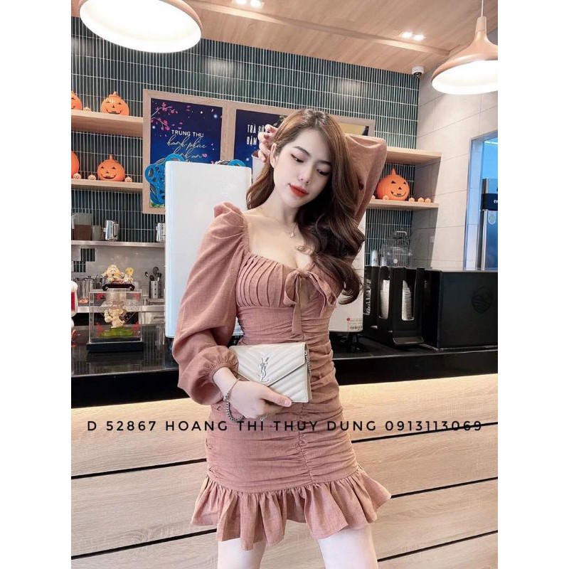 Đầm ôm body cổ vuông tay phồng chất nhún eo thun ôm dáng cực kì | BigBuy360 - bigbuy360.vn