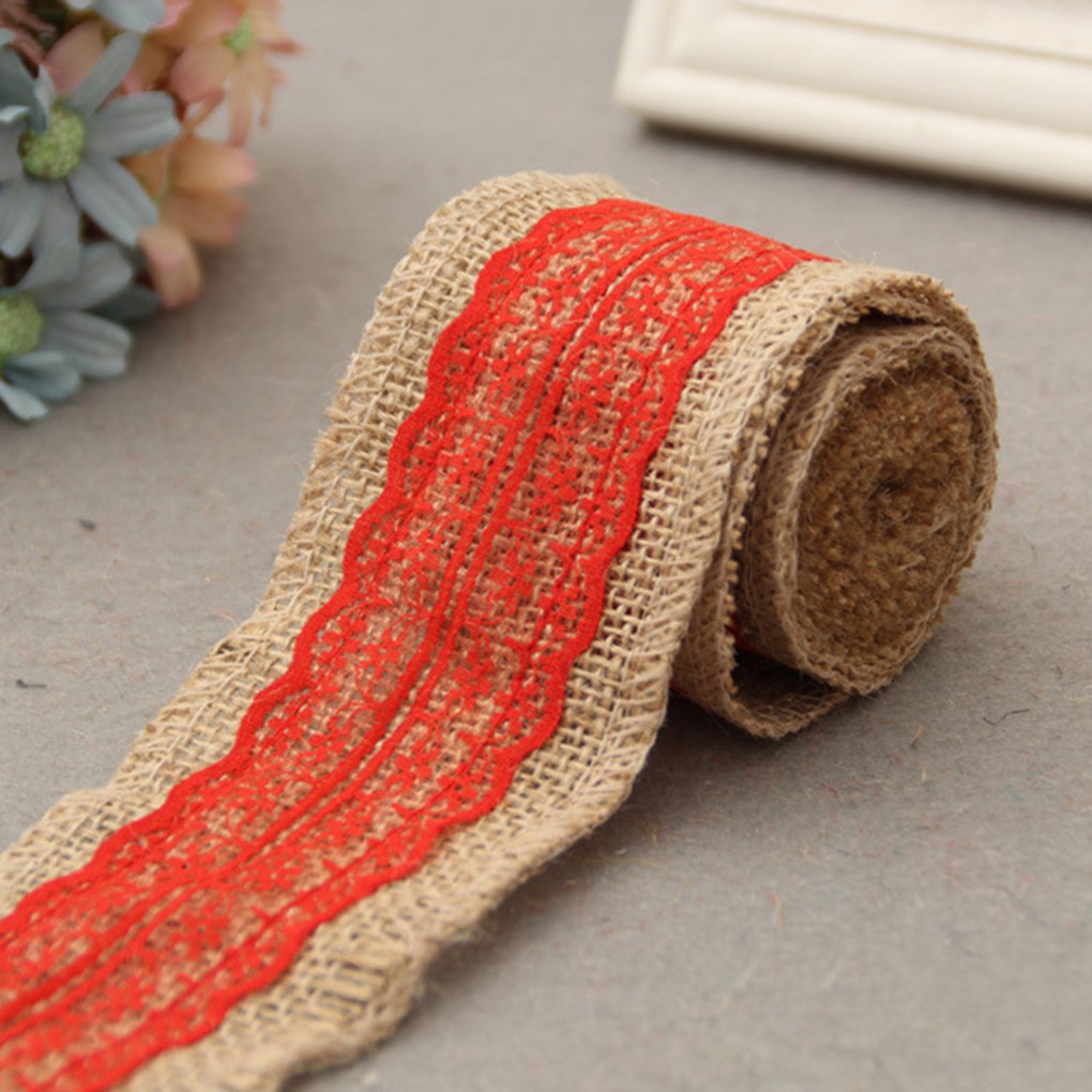 Cuộn ruy bằng vải bố phối ren trang trí tiệc 2M