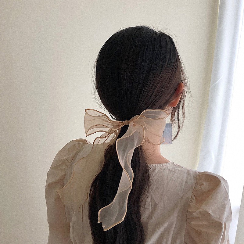 Dây buộc tóc nơ scrunchies vải organza mềm mại dành cho nữ phong cách Hàn Quốc; S12 - MOZETO