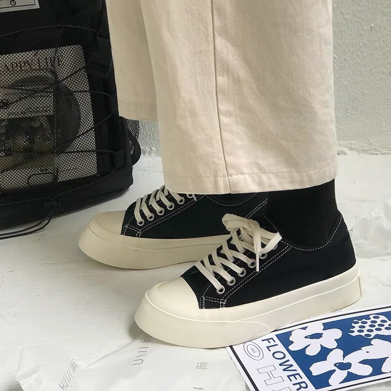 Giày thể thao nữ đế bằng bánh mì basic độn đế vải canvas bata mới sneaker nữ hot phong cách retro ulzzang đẹp