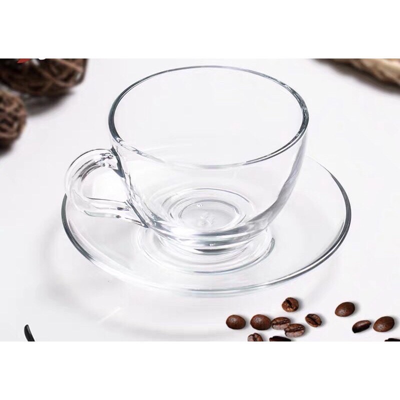 Bộ Tách Đĩa Cafe Thủy Tinh 220ml