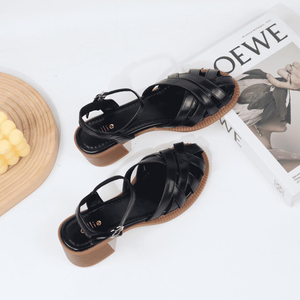 Giày Sandal Nữ Cillie Mũi Rọ Đan Dây Độc Đáo Gót Vuông 5p 1067