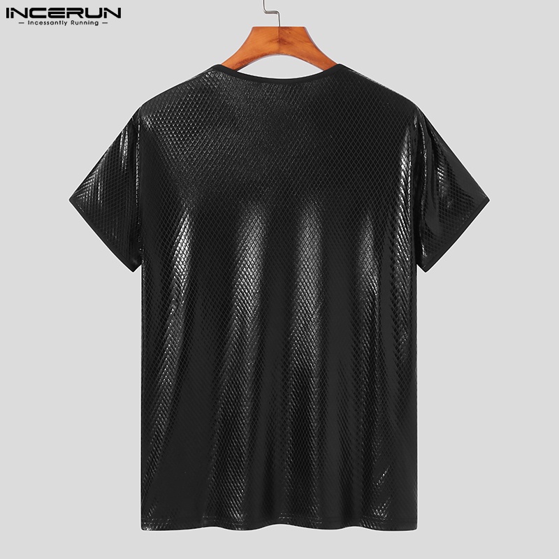 Áo thun Incerun tay ngắn bằng da in họa tiết trái tim dành cho nam