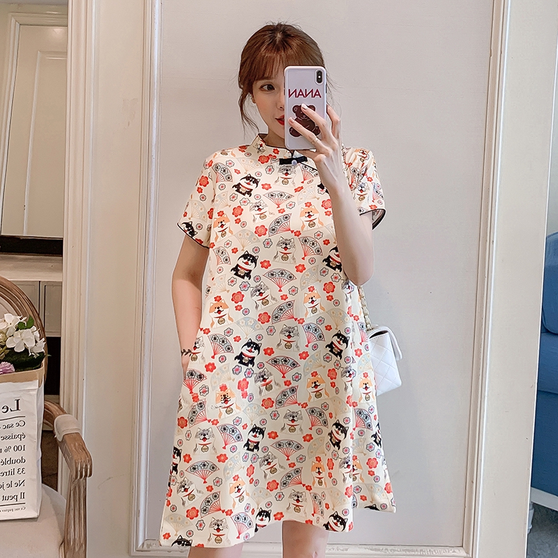 Đầm Sườn Xám Dáng Rộng Tay Ngắn Thời Trang Mùa Hè 9953 Cho Mẹ Bầu